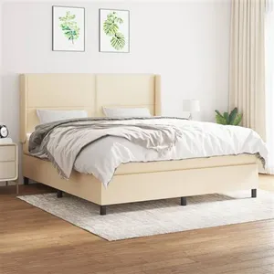 vidaXL Sommier à lattes de lit avec matelas Crème 180x200 cm Tissu pas cher