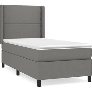 vidaXL Sommier à lattes de lit avec matelas Gris foncé 100x200cm Tissu pas cher