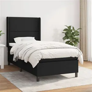vidaXL Sommier à lattes de lit avec matelas Noir 100x200 cm Tissu pas cher