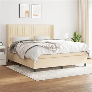 vidaXL Sommier à lattes de lit avec matelas Crème 180x200 cm Tissu pas cher