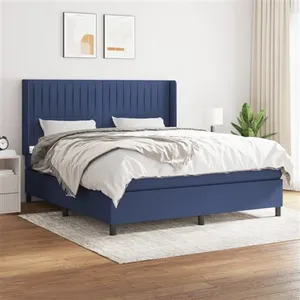 vidaXL Sommier à lattes de lit avec matelas Bleu 160x200 cm Tissu pas cher
