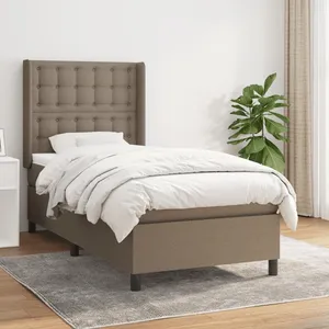 vidaXL Sommier à lattes de lit avec matelas Taupe 90x190 cm Tissu pas cher