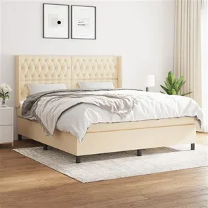 vidaXL Sommier à lattes de lit avec matelas Crème 180x200 cm Tissu pas cher