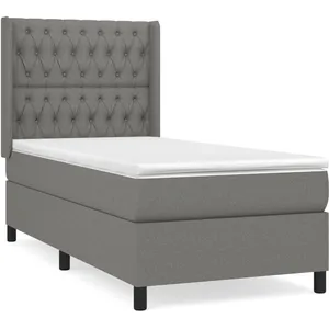 vidaXL Sommier à lattes de lit avec matelas Gris foncé 90x200 cm Tissu pas cher