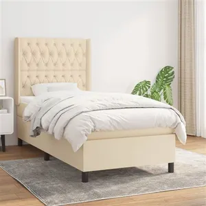 vidaXL Sommier à lattes de lit et matelas Crème 90x190 cm Tissu pas cher