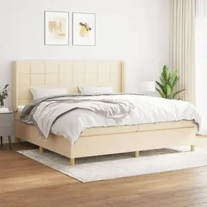 vidaXL Sommier à lattes de lit avec matelas Crème 200x200 cm Tissu pas cher
