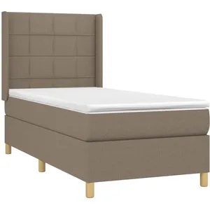 vidaXL Sommier à lattes de lit avec matelas Taupe 90x200 cm Tissu pas cher