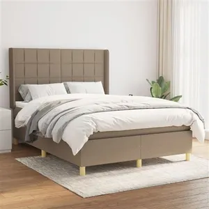 vidaXL Sommier à lattes de lit avec matelas Taupe 140x200 cm Tissu pas cher
