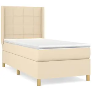 vidaXL Sommier à lattes de lit avec matelas Crème 100x200 cm Tissu pas cher