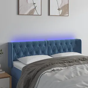 vidaXL Tête de lit à LED Bleu foncé 163x16x78/88 cm Velours pas cher