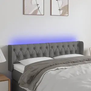 vidaXL Tête de lit à LED Gris foncé 147x16x78/88 cm Tissu pas cher