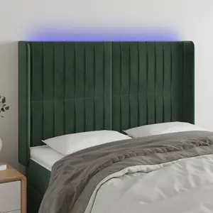 vidaXL Tête de lit à LED Vert foncé 147x16x118/128 cm Velours pas cher