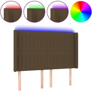 vidaXL Vidaxl Tête De Lit À Led Marron Foncé 147x16x118/128 Cm Tissu pas cher