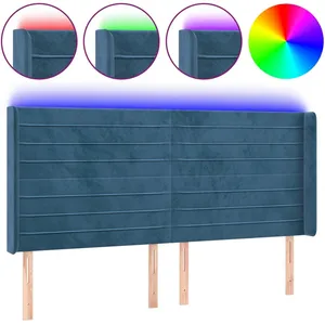 vidaXL Tête de lit à LED Bleu foncé 203x16x118/128 cm Velours pas cher