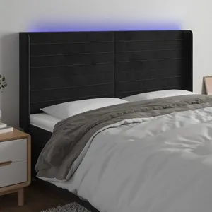 vidaXL Tête de lit à LED Noir 203x16x118/128 cm Velours pas cher