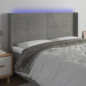 vidaXL Tête de lit à LED Gris clair 183x16x118/128 cm Velours pas cher