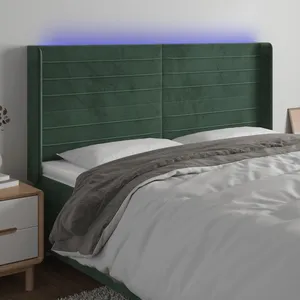 vidaXL Tête de lit à LED Vert foncé 183x16x118/128 cm Velours pas cher