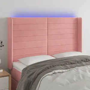 vidaXL Tête de lit à LED Rose 147x16x118/128 cm Velours pas cher
