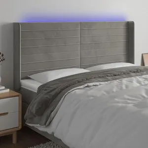 Comparateur de prix : vidaXL Tête de lit à LED Gris clair 163x16x118/128 cm Velours