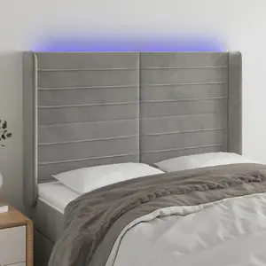 vidaXL Tête de lit à LED Gris clair 147x16x118/128 cm Velours pas cher