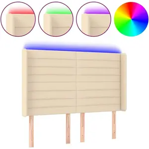 vidaXL Tête de lit à LED Crème 147x16x118/128 cm Tissu pas cher
