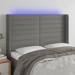 vidaXL Tête de lit à LED Gris foncé 147x16x118/128 cm Tissu pas cher