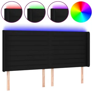 vidaXL Tête de lit à LED Noir 163x16x118/128 cm Tissu pas cher