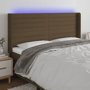 vidaXL Tête de lit à LED Marron foncé 183x16x118/128 cm Tissu pas cher