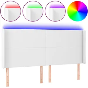 vidaXL Tête de lit à LED Blanc 203x16x118/128 cm Similicuir pas cher