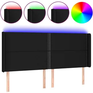 vidaXL Tête de lit à LED Noir 203x16x118/128 cm Tissu pas cher