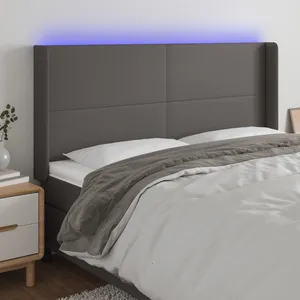 vidaXL Tête de lit à LED Gris 183x16x118/128 cm Similicuir pas cher