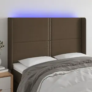 vidaXL Tête de lit à LED Marron foncé 147x16x118/128 cm Tissu pas cher