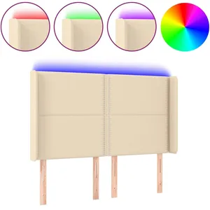 vidaXL Tête de lit à LED Crème 147x16x118/128 cm Tissu pas cher