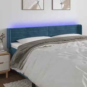 vidaXL Tête de lit à LED Bleu foncé 203x16x78/88 cm Velours pas cher