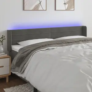 vidaXL Tête de lit à LED Gris foncé 203x16x78/88 cm Velours pas cher