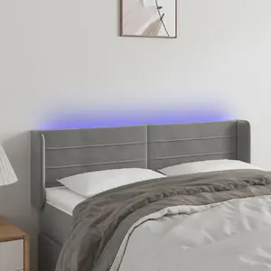 vidaXL Tête de lit à LED Gris clair 147x16x78/88 cm Velours pas cher