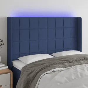 vidaXL Tête de lit à LED Bleu 147x16x118/128 cm Tissu pas cher