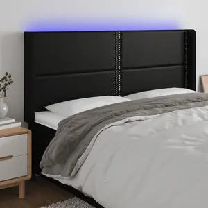 vidaXL Tête de lit à LED Noir 203x16x118/128 cm Similicuir pas cher