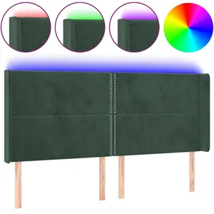 vidaXL Tête de lit à LED Vert foncé 203x16x118/128 cm Velours pas cher