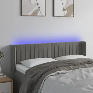 vidaXL Tête de lit à LED Gris clair 147x16x78/88 cm Velours pas cher