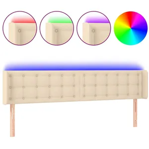 vidaXL Tête de lit à LED Crème 203x16x78/88 cm Tissu pas cher