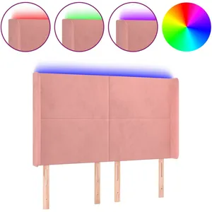 vidaXL Tête de lit à LED Rose 147x16x118/128 cm Velours pas cher