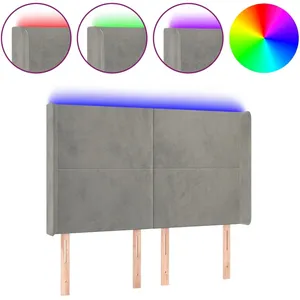 vidaXL Tête de lit à LED Gris clair 147x16x118/128 cm Velours pas cher