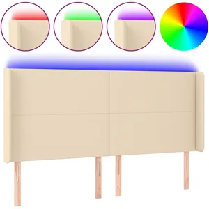 vidaXL Tête de lit à LED Crème 163x16x118/128 cm Tissu pas cher