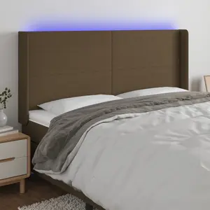 vidaXL Tête de lit à LED Marron foncé 163x16x118/128 cm Tissu pas cher
