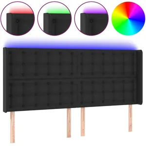 vidaXL Tête de lit à LED Noir 147x16x118/128 cm Similicuir pas cher