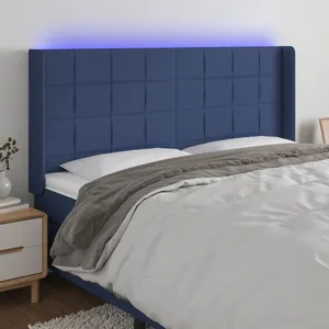 vidaXL Tête de lit à LED Bleu 203x16x118/128 cm Tissu pas cher