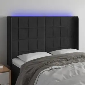 vidaXL Tête de lit à LED Noir 147x16x118/128 cm Velours pas cher