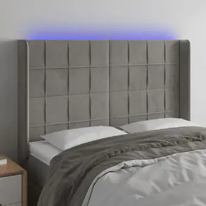 vidaXL Tête de lit à LED Gris clair 147x16x118/128 cm Velours pas cher