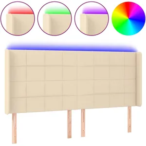 vidaXL Tête de lit à LED Crème 203x16x118/128 cm Tissu pas cher